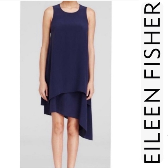 Eileen Fisher Silk Georgette Crepe Asymmetrical Dress - Picture 1 of 8